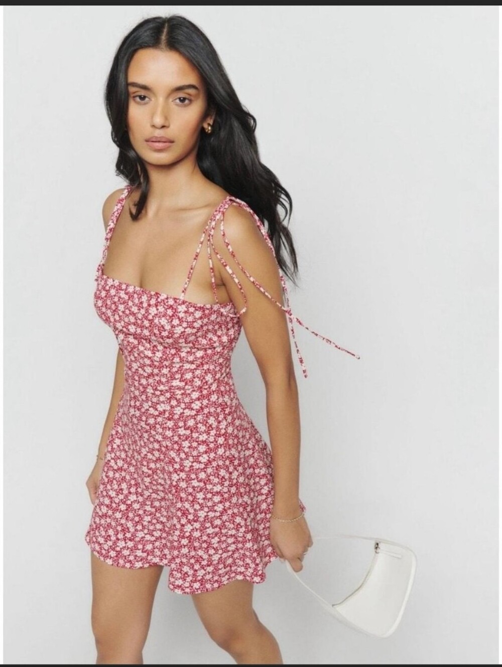 Reformation Presley Mini Dress Amaro Floral Print Tie Straps Red White Size 12